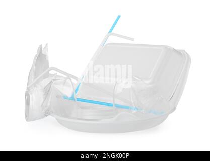 Pile of different plastic items on white background Stock Photo