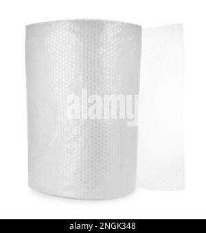 Transparent bubble wrap roll isolated on white Stock Photo