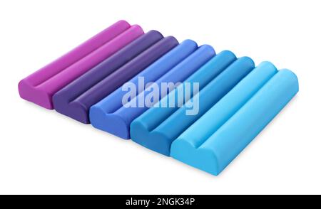 Many different colorful plasticine pieces on white background Stock Photo