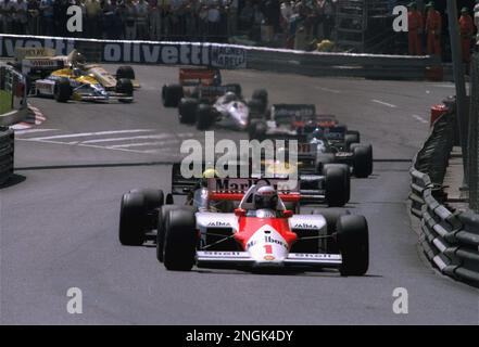 Prost TAG Turbo. FI pictures from the 1985 Monaco Grand Prix. Looking back  to days when fans could really be involved in the sport Stock Photo - Alamy