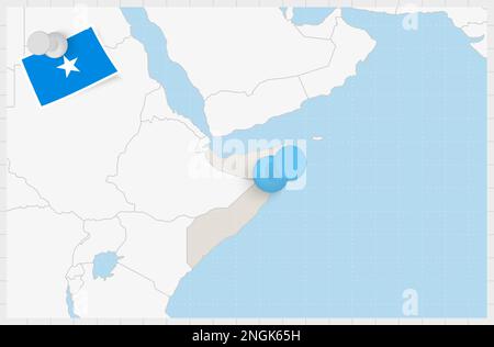 Map of Somalia with a pinned blue pin. Pinned flag of Somalia, vector illustration. Stock Vector