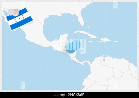 Map of Honduras with a pinned blue pin. Pinned flag of Honduras, vector illustration. Stock Vector