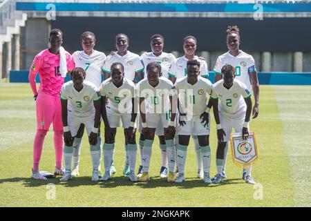 Auckland, New Zealand. 18th Feb, 2023. Senegal Women's National team pose for a group photo during the FIFA Women's World Cup 2023 Playoff between Haiti and Senegal at the Norther Harbour Stadium. Final score; Senegal 0:4 Haiti. Credit: SOPA Images Limited/Alamy Live News Stock Photo