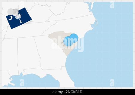 Map of North Carolina with a pinned blue pin. Pinned flag of North ...
