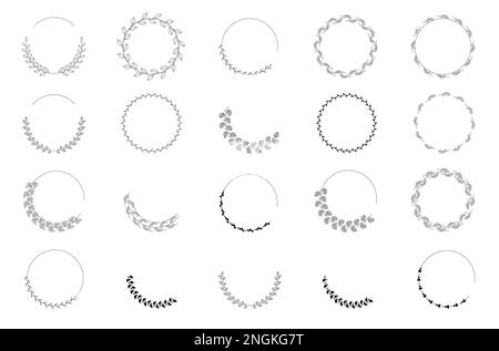 Vintage laurel wreaths collection. Set of black laurels frames. Hand drawn vector laurel leaves decorative elements. Vector illustration. Stock Vector