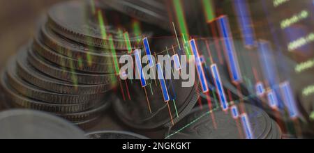 Working set for analyzing financial statistics and analyzing a market data. Stock Photo
