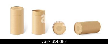 Craft cylinder set. Front view of natural paper tube and kraft paper tube isolated on white background. Stock Vector