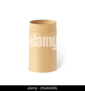 Craft cylinder set. Front view of natural paper tube and kraft paper tube isolated on white background. Stock Vector