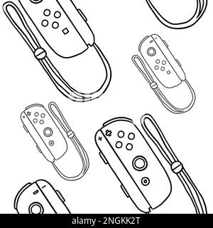 Seamless pattern of game controllers. Vector illustration in hand-drawn outline flat style on white background Stock Vector
