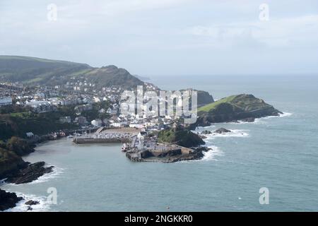 View overlooking Ilfracombe harbour and town from Hillsborough, Devon, United Kingdom. Stock Photo