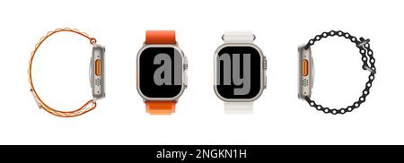 Realistic vector set of Apple Watch Ultra. Vector illustration. Stock Vector