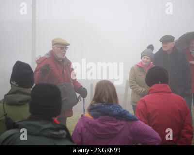 Local historian Mr. Alf Jenkins MBE, at the age of 86, giving a talk about the quarrying and mining heritage of Shropshire's Titterstone Clee Hill. Stock Photo