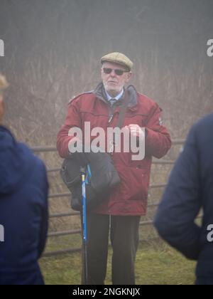 Local historian Mr. Alf Jenkins MBE, at the age of 86, giving a talk about the quarrying and mining heritage of Shropshire's Titterstone Clee Hill. Stock Photo