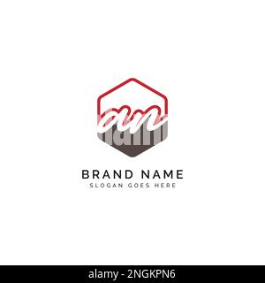 A, N, AN Initial letter handwritten and signature vector image template in hexagon shape logo Stock Vector