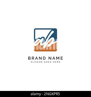 A, B, AB Initial letter handwritten and signature vector image template in square shape logo Stock Vector
