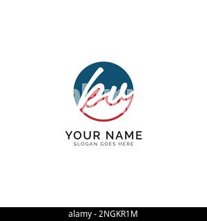 B, V, BV Initial letter handwritten and signature vector image template in round shape logo Stock Vector