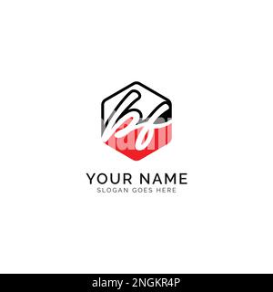 B, F, BF Initial letter handwritten and signature vector image template in hexagon shape logo Stock Vector
