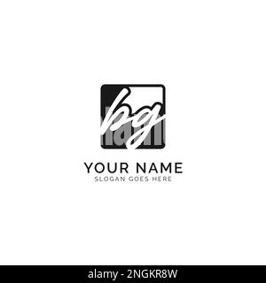 B, G, BG Initial letter handwritten and signature vector image template in square shape logo Stock Vector