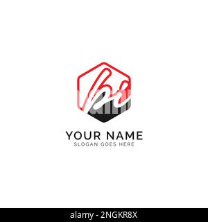 B, I, BI Initial letter handwritten and signature vector image template in hexagon shape logo Stock Vector