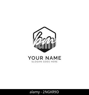 B, M, BM Initial letter handwritten and signature vector image template in hexagon shape logo Stock Vector