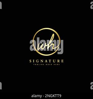 W, H, WH Initial letter handwritten and signature vector logo. Business template in round shape line art Stock Vector