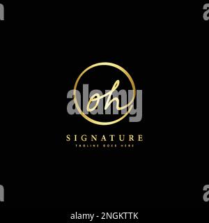 O, H, OH Initial letter handwritten and signature vector logo. Business template in round shape line art Stock Vector