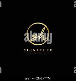 S, H, SH Initial letter handwritten and signature vector logo. Business template in round shape line art Stock Vector