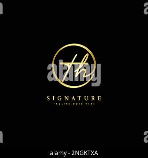 T, H, TH Initial letter handwritten and signature vector logo. Business template in round shape line art Stock Vector