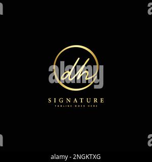 D, H, DH Initial letter handwritten and signature vector logo. Business template in round shape line art Stock Vector