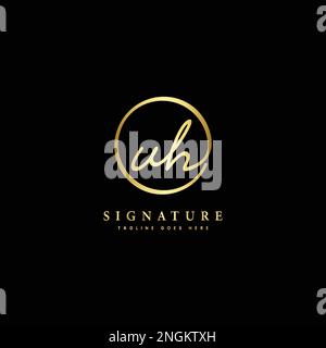 U, H, UH Initial letter handwritten and signature vector logo. Business template in round shape line art Stock Vector