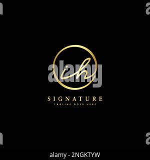 I, H, IH Initial letter handwritten and signature vector logo. Business template in round shape line art Stock Vector