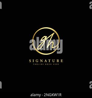 G, H, GH Initial letter handwritten and signature vector logo. Business template in round shape line art Stock Vector