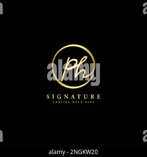 P, H, PH Initial letter handwritten and signature vector logo. Business template in round shape line art Stock Vector