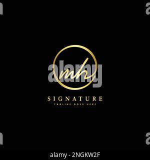 M, H, MH Initial letter handwritten and signature vector logo. Business template in round shape line art Stock Vector