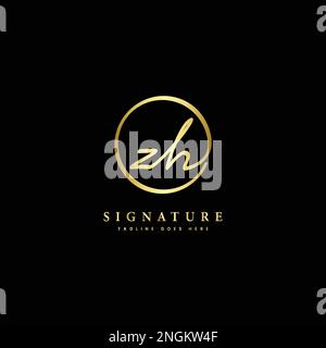 Z, H, ZH Initial letter handwritten and signature vector logo. Business template in round shape line art Stock Vector