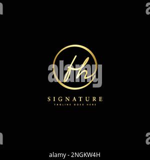F, H, FH Initial letter handwritten and signature vector logo. Business template in round shape line art Stock Vector