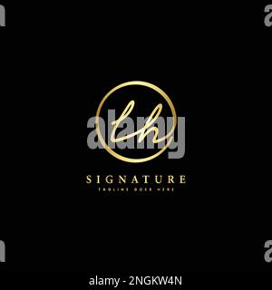 L, H, LH Initial letter handwritten and signature vector logo. Business template in round shape line art Stock Vector