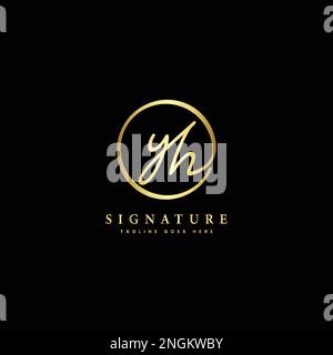 Y, H, YH Initial letter handwritten and signature vector logo. Business template in round shape line art Stock Vector