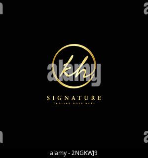 K, H, KH Initial letter handwritten and signature vector logo. Business template in round shape line art Stock Vector