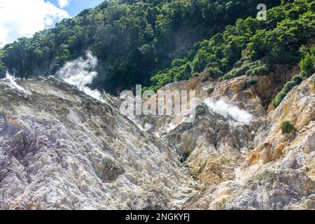 Sulphur Springs geothermal area (Soufriere Drive In Volcano), Malgretoute, Soufrière District, Saint Lucia, Lesser Antilles, Caribbean Stock Photo