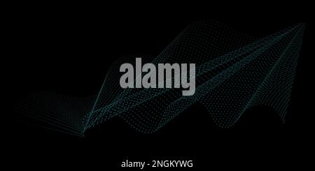 Dark abstract background with blue wave grid of dots. Technological background. Can be applied for web design, website, wallpaper, banner or cover. Ve Stock Vector