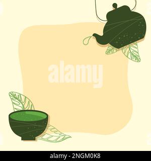 matcha teapot and cup frame Stock Vector