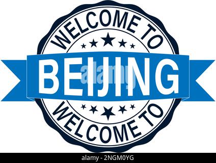 Welcome to Beijing Stamp blue vector illustration Stock Vector