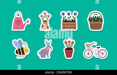 eight spring season icons Stock Vector