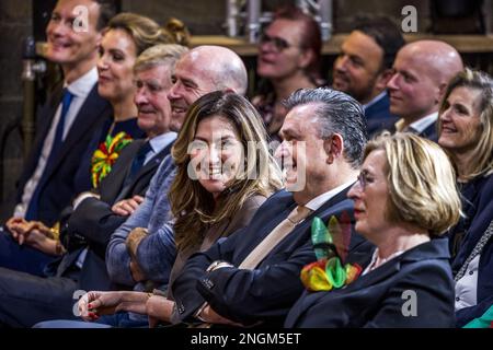 MAASTRICHT - from left to right Vivianne Heijnen, State Secretary of Infrastructure and Water Management, Dilan Yesilgoz, Minister of Security and Justice, and Governor Emile Roemer during the handover of the keys for carnival. City prince Stefan I symbolically gains power over the city for three days. ANP MARCEL VAN HOORN netherlands out - belgium out Stock Photo