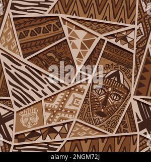 Seamless pattern with African ornaments. drawing with an endless design of primitive rock paintings. The theme of black culture. Stock Vector