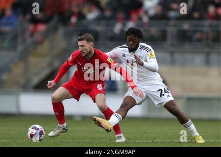 Leyton Orient's Craig Clay in action against Crawley Town's Aramide Oteh during the Sky Bet League One match at Brisbane Road, London. Picture date: Saturday February 18, 2023. Stock Photo