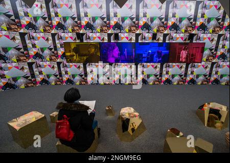 Margate, UK. 17th Feb, 2023. Turner Contemporary presents Sonia Boyce's exhibition Feeling Her Way, which won the Golden Lion for Best National Participation at the 59th International Art Exhibition - La Biennale di Venezia 2022. Featuring musicians Jacqui Dankworth, Poppy Ajudha, Sofia Jernberg, Tanita Tikaram, and composer Errollyn Wallen, who were brought together by Boyce at Abbey Road Studios. Credit: Guy Bell/Alamy Live News Stock Photo