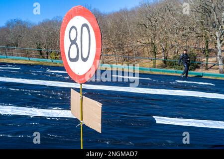 Lavaur, France. 18th Feb, 2023. An Extinction Rebellion action at Pierre Fabre headquarters to demonstrate against the A69 motorway. France, Lavaur on February 18, 2023.Photo by Patricia Huchot-Boissier/ABACAPRESS.COM Credit: Abaca Press/Alamy Live News Stock Photo