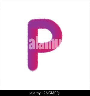 High Quality 3D Shaggy Letter P on White Background . Isolated Vector Element Stock Vector